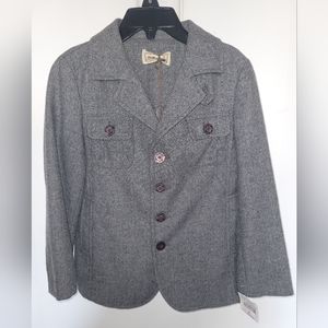 NWT Boy's Mimisol MadeinItaly Gray Herringbone Wool Blazer Jacket Sz 6 MSRP$240
